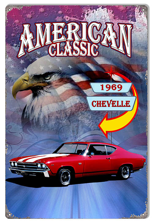 1969 Chevelle Classic 12" x 18" Metal Sign By Artist Phil Hamilton - RG8030