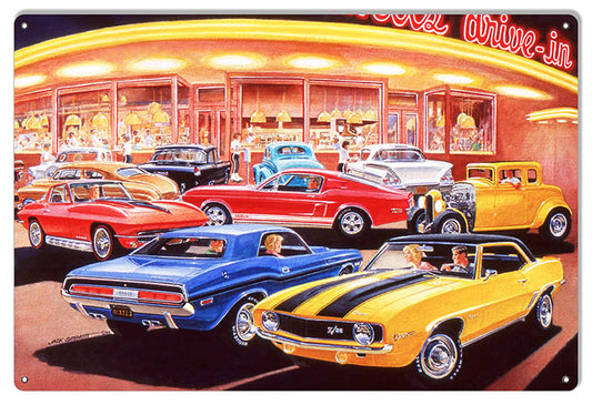Classic Muscle Cars 12" x 18" Reproduction Garage Shop Metal Sign By Jack Schmitt - RG9858