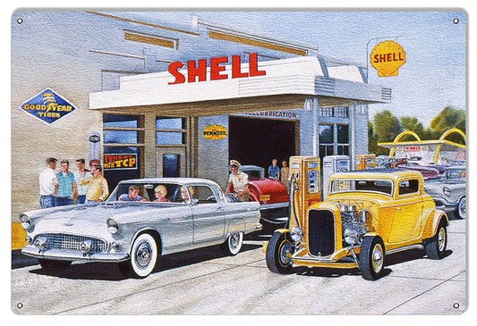 Shell Motor Oil 12" x 18" Reproduction Hot Rod Metal Sign By Jack Schmitt - RG9863