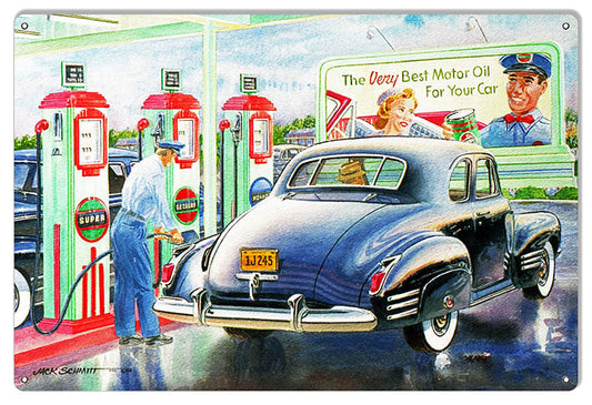 Super Motor Oil Reproduction Gas Station 12" x 18"  Metal Sign By Jack Schmit = RG9892