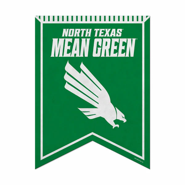 North Texas Mean Green NCAA felt rafter pennant, 18x24 banner with bold team colors and graphics by Rico Industries.