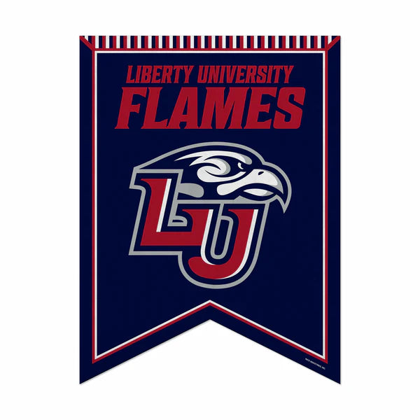 Liberty Flames 18" x 24" rafter felt pennant banner with team colors and graphics, officially licensed NCAA.