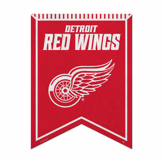 Detroit Red Wings 18x24 felt rafter pennant. Officially licensed NHL Original Six team banner in red and white.