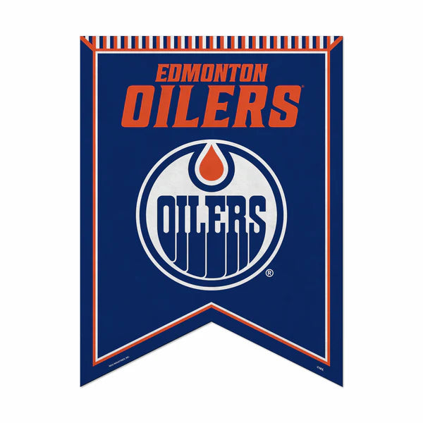 Edmonton Oilers 18" x 24" rafter felt pennant banner with team graphics and colors, officially licensed NHL.