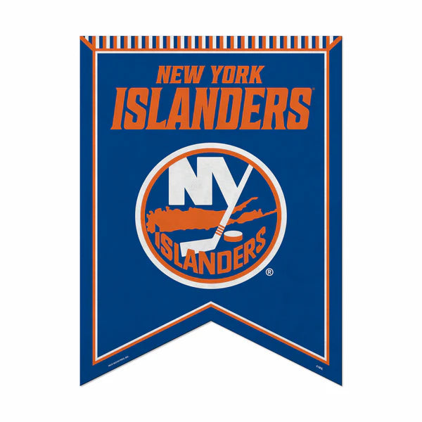 New York Islanders 18x24 felt rafter pennant. Officially licensed NHL team banner in blue, orange, and white.
