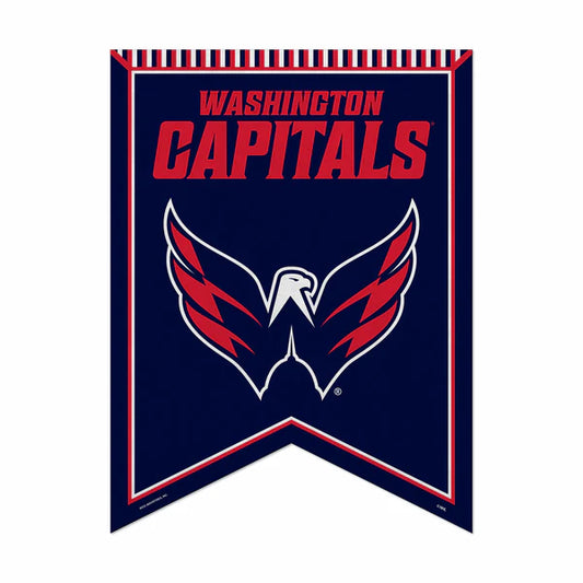 Washington Capitals 18x24 felt rafter pennant. Officially licensed NHL team banner in red, white, and navy blue.