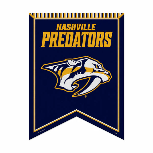 Nashville Predators 18x24 felt rafter pennant. Officially licensed NHL team banner in gold and navy blue