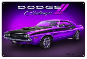 1970 Purple Dodge Challenger 12" x 18" Metal Sign By Artist Michael Fishel