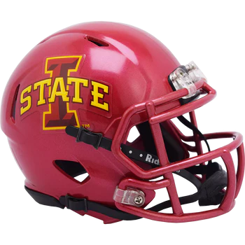 Iowa State Cyclones Riddell NCAA Speed Mini Helmet with official colors, decals, padding, and chin strap.
