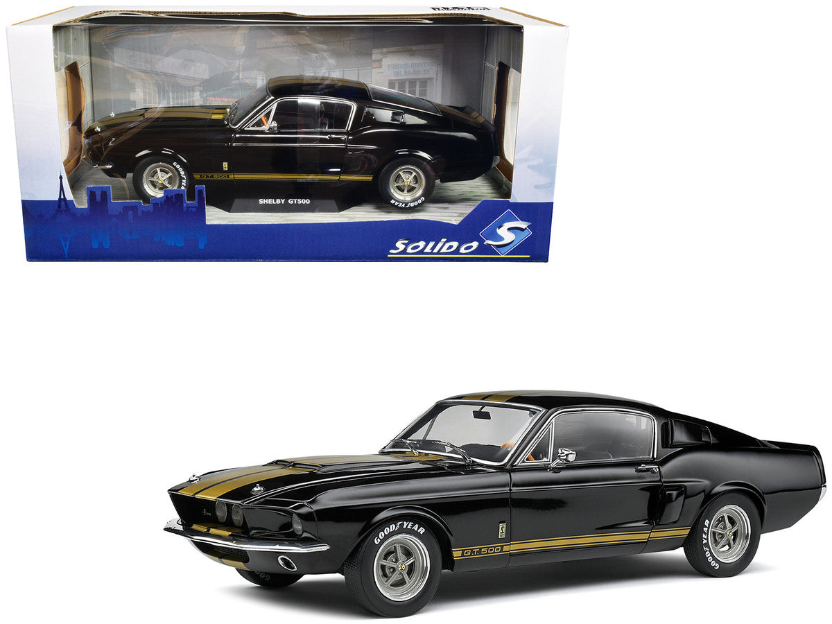 1967 Shelby GT500 Black with Gold Stripes 1/18 Diecast Model Car by Solido