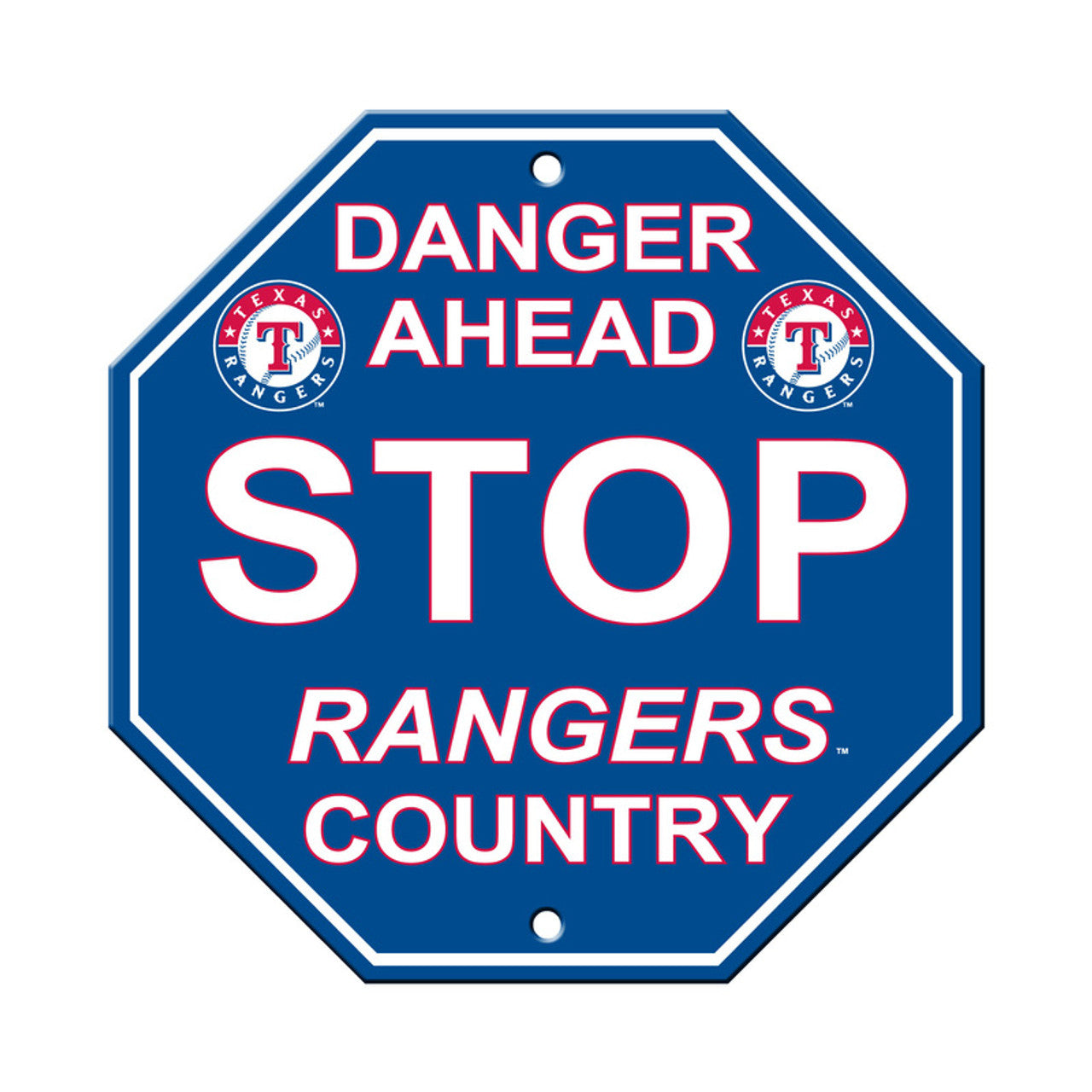 Texas Rangers 12x12 Stop Sign by Fremont Die, durable plastic, team colors & graphics. Officially licensed MLB décor.