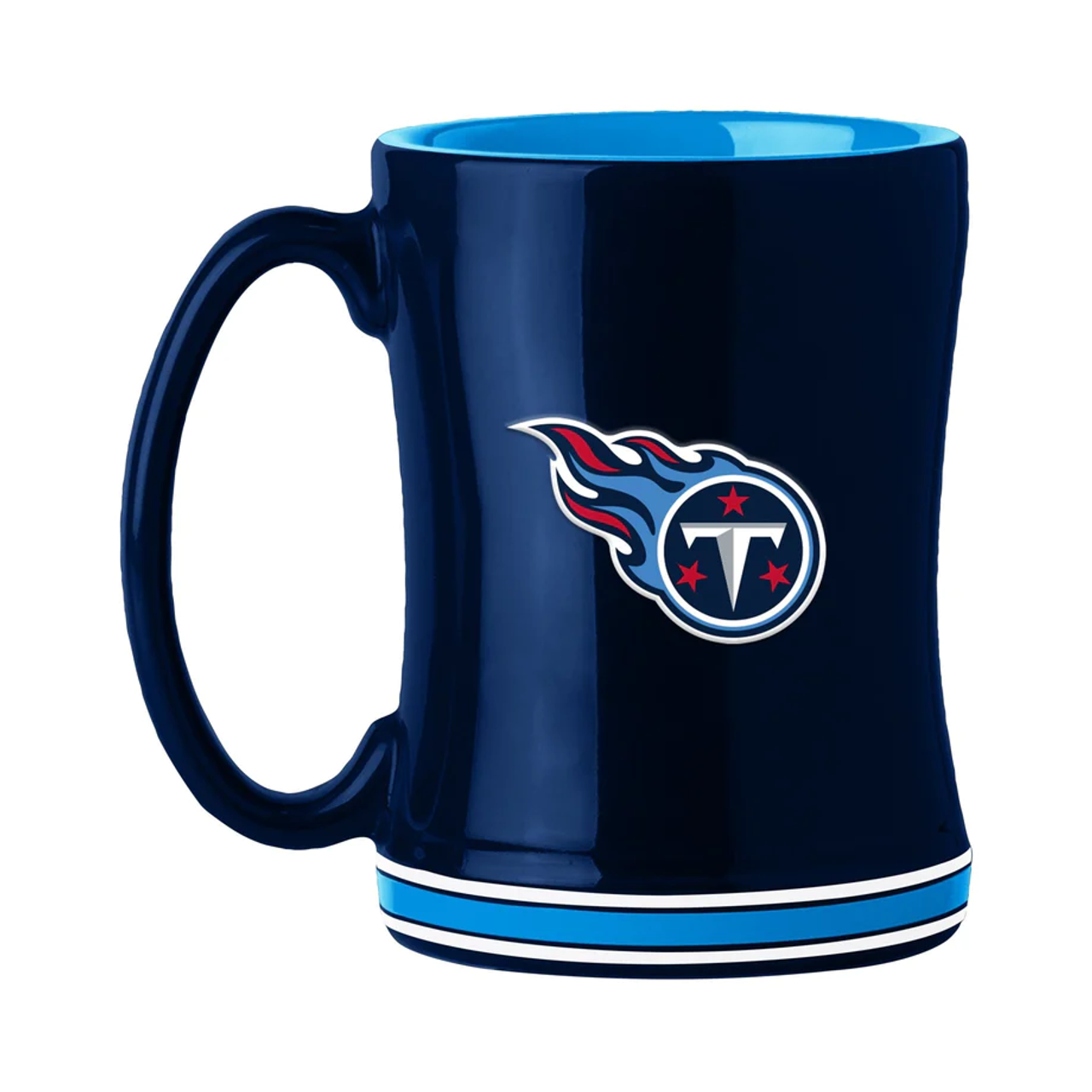 Tennessee Titans 14 oz ceramic coffee mug with 3D logo, team colors, and team name on handle. Microwave & dishwasher safe.