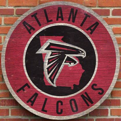 Atlanta Falcons 12" Round Distressed Sign with State by Fan Creations