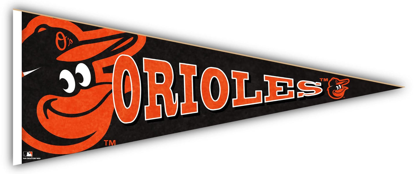 Baltimore Orioles Wood Pennant - 24" long, 100% MDF, high definition team logo and colors. For indoor use, by Fan Creations. Made in USA