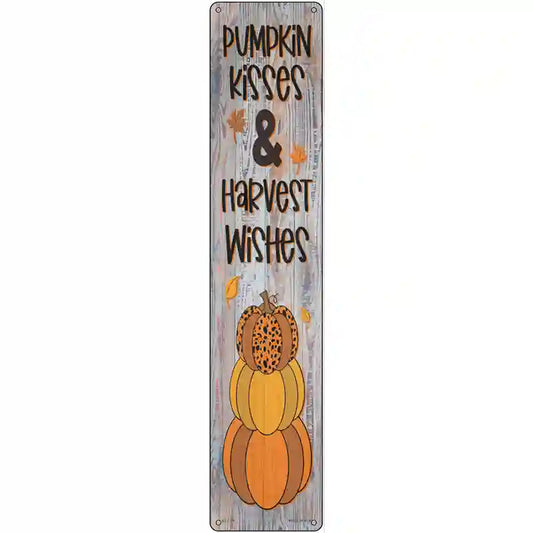 Pumpkin Kisses novelty street sign, 24x5 aluminum, weather-resistant, lightweight, fall décor, made in USA.