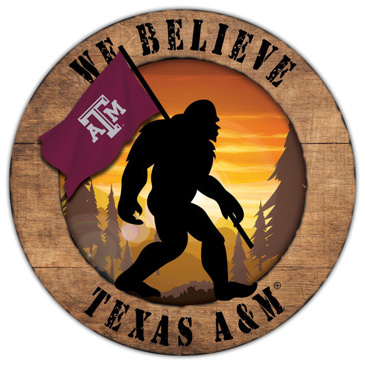 Texas A&M Aggies We Believe Bigfoot 12" Round Wooden Sign by Fan Creations