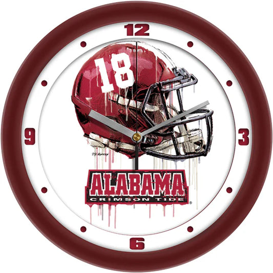 Alabama Crimson Tide NCAA Drip Helmet Wall Clock, 11.5" with team colors, silent mechanism, and P.D. Moreno design.

