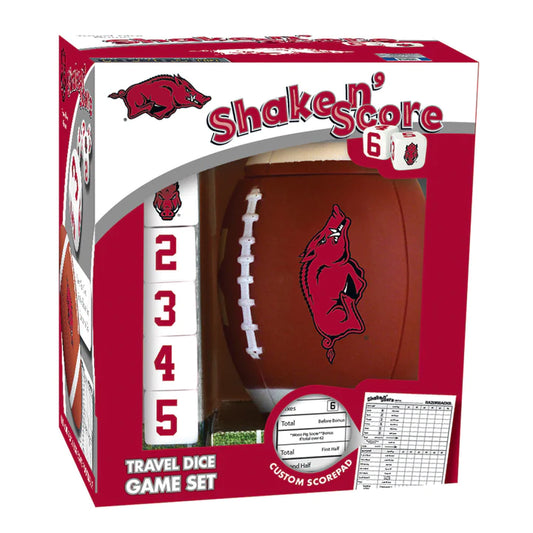 Arkansas Razorbacks Shake n Score Dice Game - Includes team-specific dice, football dice cup, and scorepad. 