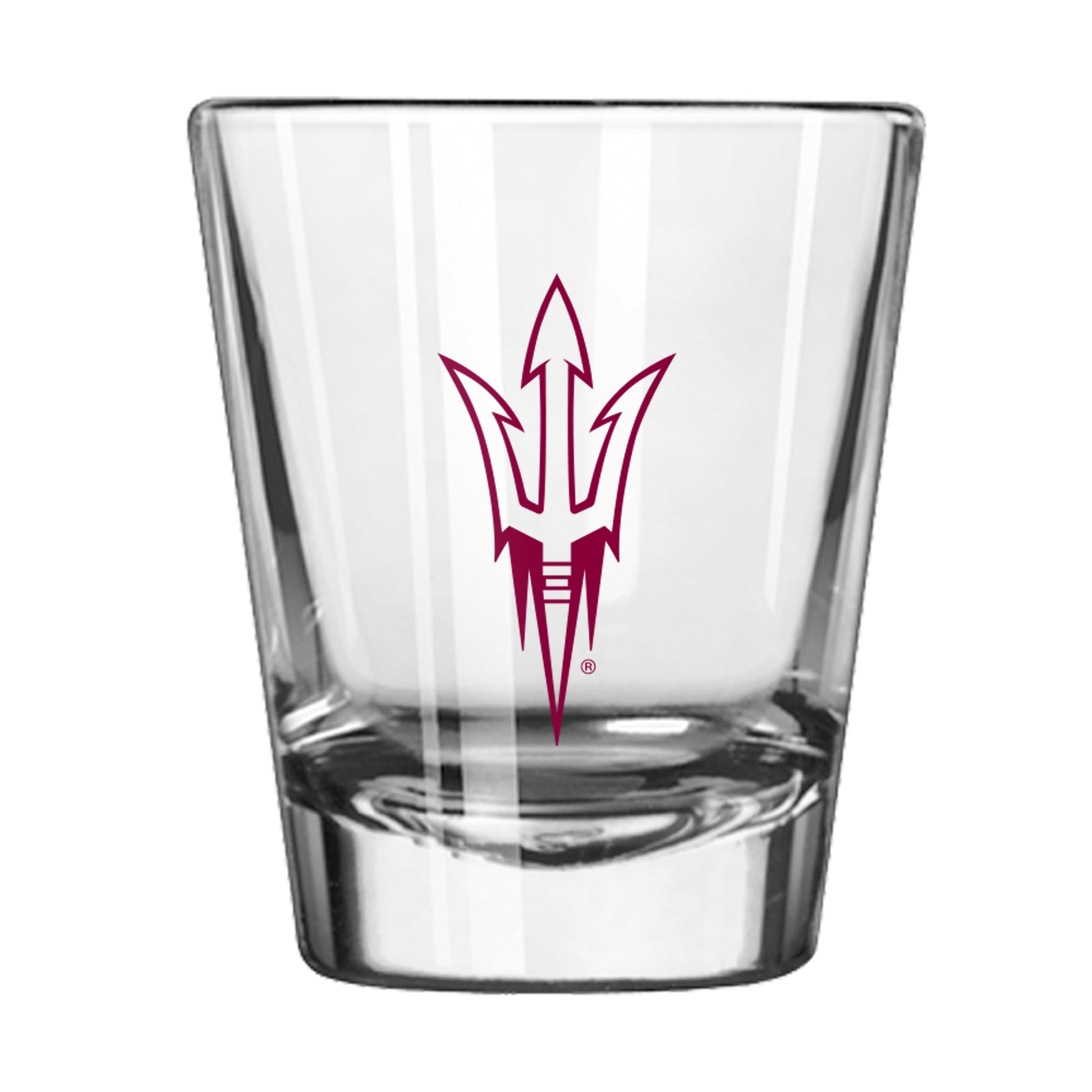 Arizona State Sun Devils 2oz NCAA Classic Shot Glass with weighted base and bold team gameday graphics.