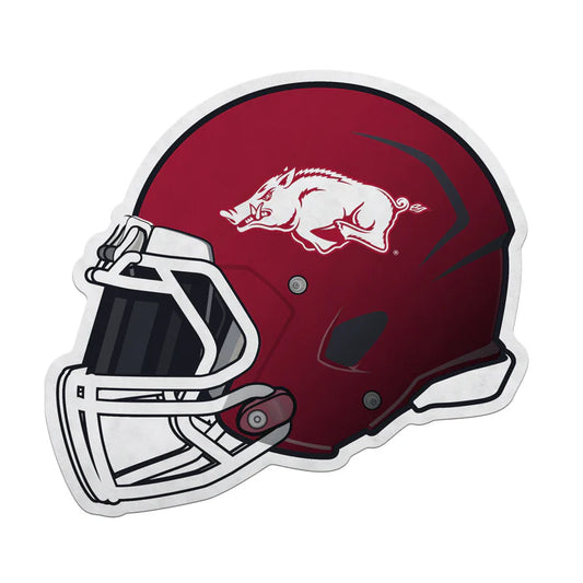 Arkansas Razorbacks helmet-shaped felt pennant in team colors with logo. 13" x 15", made in USA, NCAA licensed.