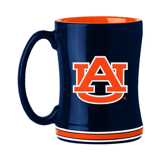 "14oz. Auburn Tigers coffee mug by Logo Brands featuring team colors and logo, perfect for fans to enjoy their favorite drinks while showing team pride."