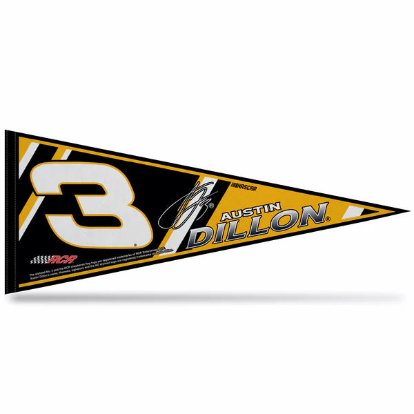 Austin Dillon NASCAR Pennant, 12" x 30", soft felt, team colors, official NASCAR license, by Rico Industries.



