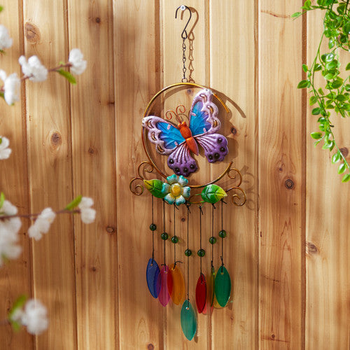 Glass Leaves Colorful Wind Chimes - Butterfly by Accent Plus