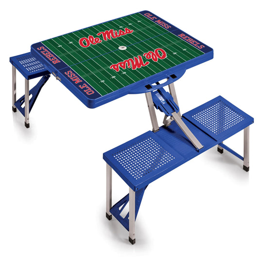 Mississippi {Ole Miss} Rebels Field Design Portable Camping / Picnic / Tailgating Folding Table with Seats by Picnic Time