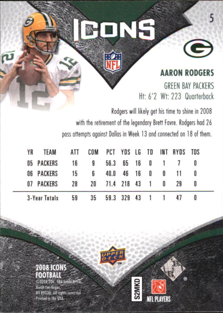 2008 Upper Deck Icons #5 Aaron Rodgers - Football Card - {NM-MT}