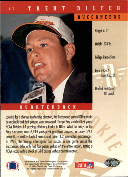 1994 Upper Deck #17 Trent Dilfer RC - TB Buccaneers Football Card {NM-MT}