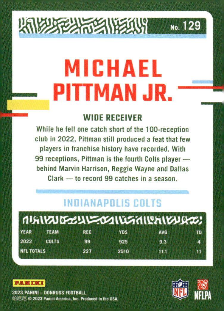 2023 Donruss #129 Michael Pittman Jr. - Football Card {NM-MT} - Back