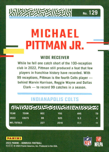 2023 Donruss #129 Michael Pittman Jr. - Football Card {NM-MT} - Back