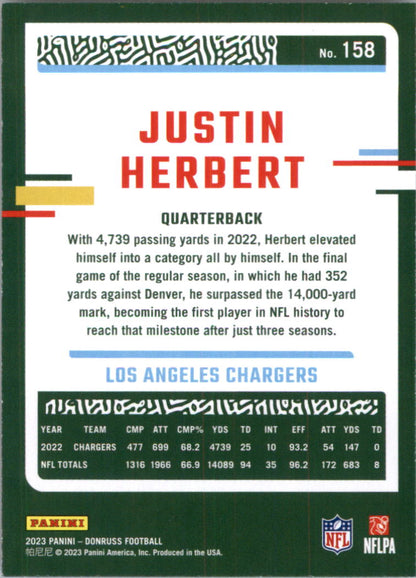 2023 Donruss #158 Justin Herbert - Los Angeles Chargers Football Card {NM-MT}