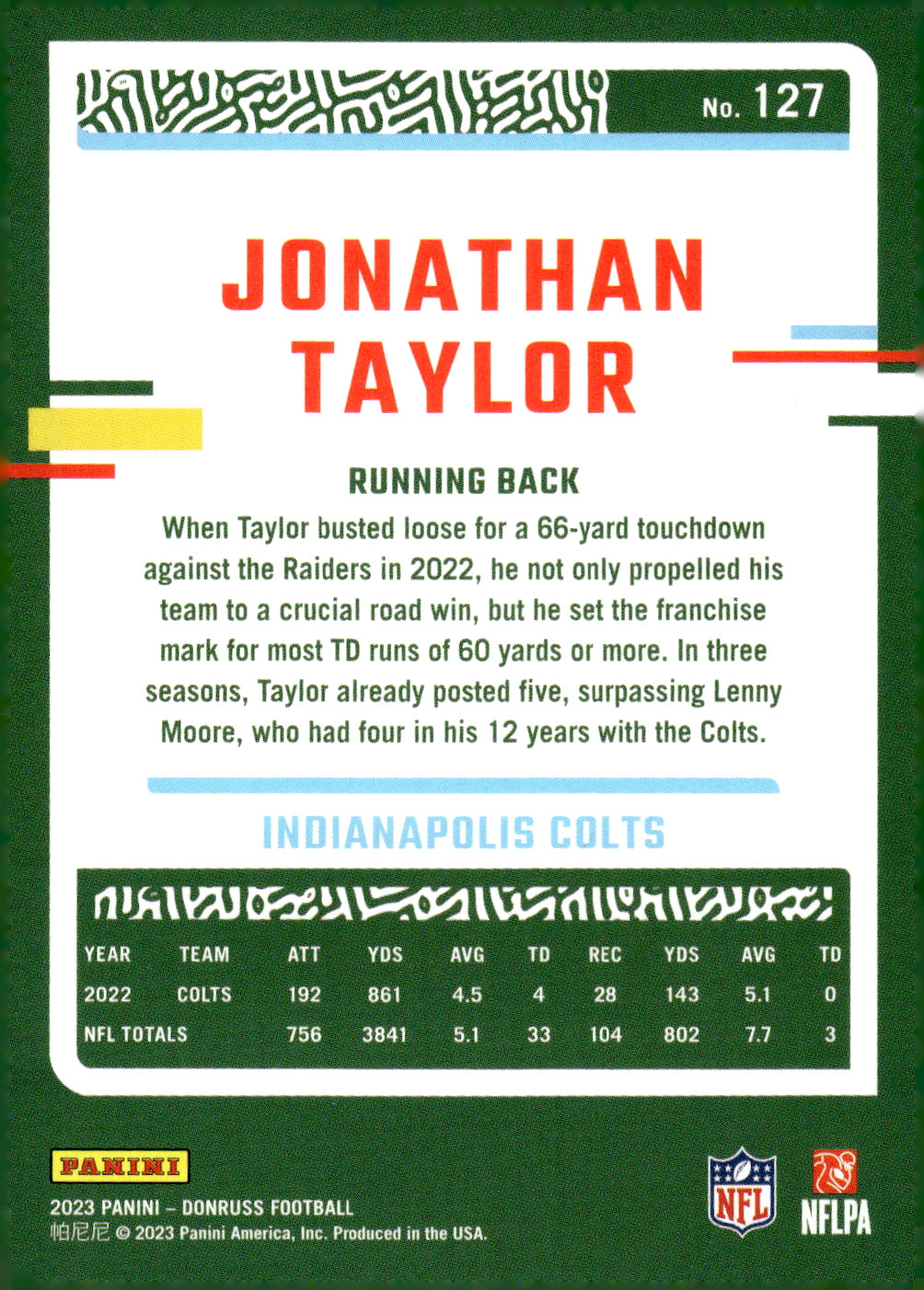 2023 Donruss #127 Jonathan Taylor - Football Card {NM-MT}