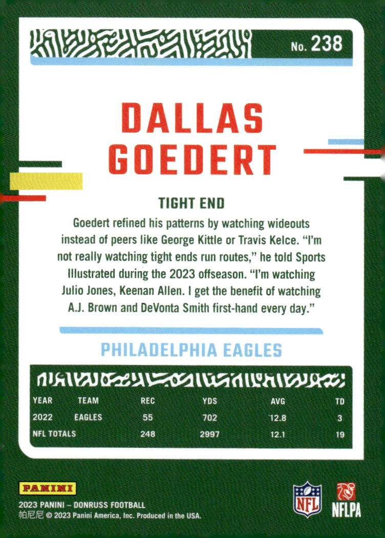 2023 Donruss #238 Dallas Goedert - Philadelphia Eagles Football Card {NM-MT}