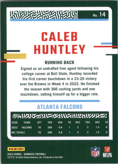 Football trading card of Caleb Huntley with team information and statistics.