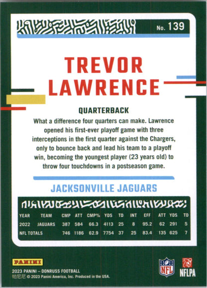 2023 Donruss #139 Trevor Lawrence - Jacksonville Jaguars Football Card {NM-MT}