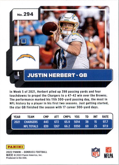 2022 Donruss #294 Justin Herbert - LA Chargers Football Card {NM-MT}