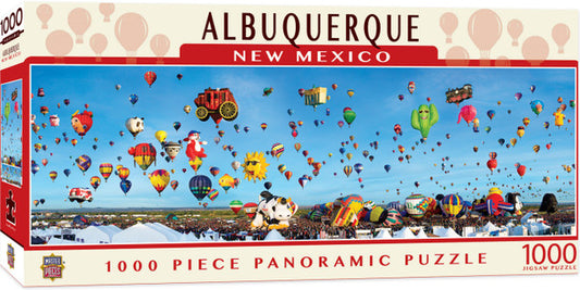 Panoramic puzzle of Albuquerque's International Balloon Fiesta. 1000 pieces, 13" x 39". Crafted by Masterpieces.