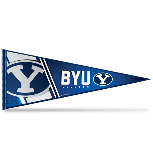 BYU Cougars NCAA retro pennant, 12" x 30" soft felt with team colors and graphics. A vintage classic for Cougar fans.

