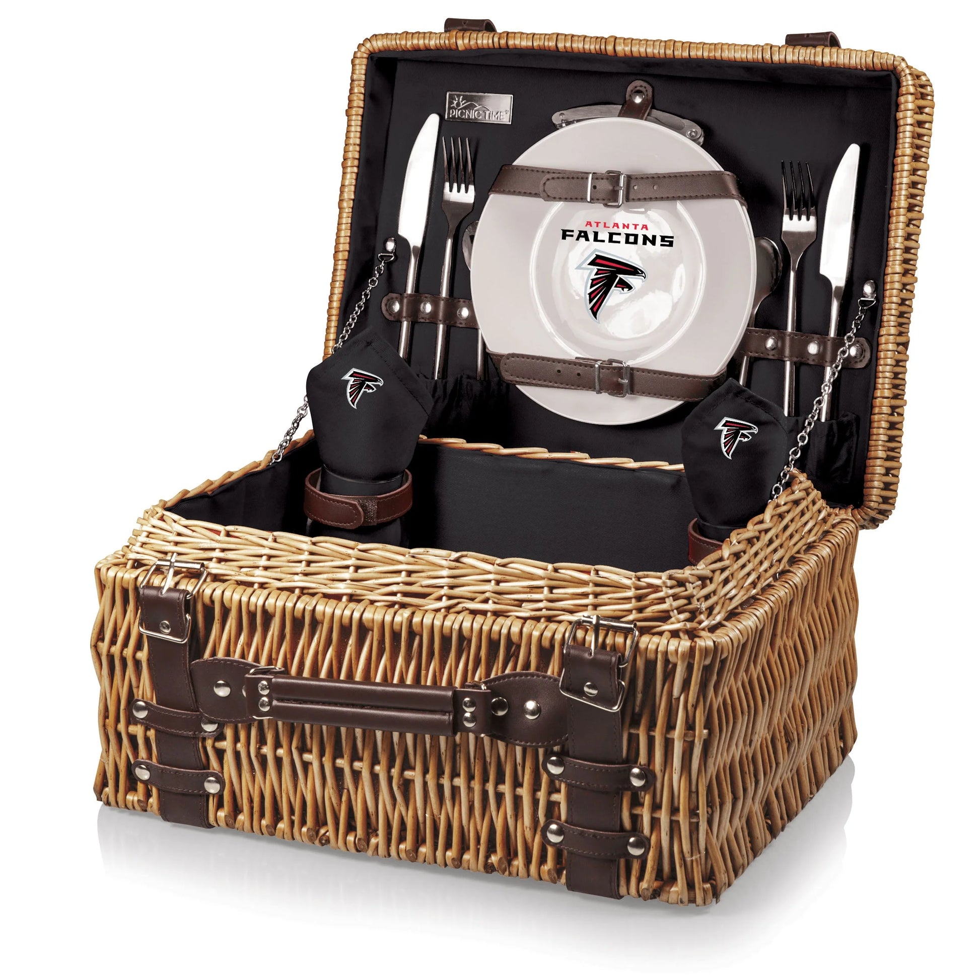 Atlanta Falcons NFL - Champion Picnic Basket by Picnic Time, handwoven willow, includes plates, glasses, utensils.