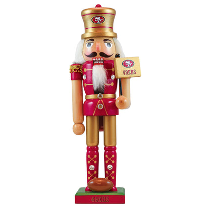 12" San Francisco 49ers wooden nutcracker with team colors, football, flag, and decorative gems. NFL licensed.