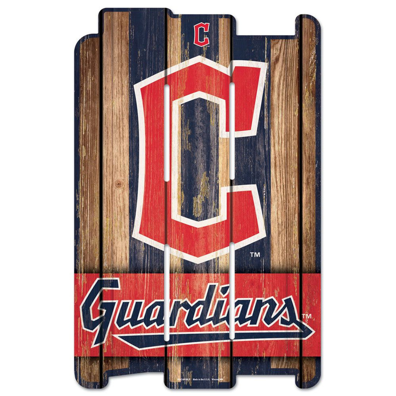Cleveland Guardians 11"x17" MLB wood sign with bold team graphics. Made in the USA by WinCraft.