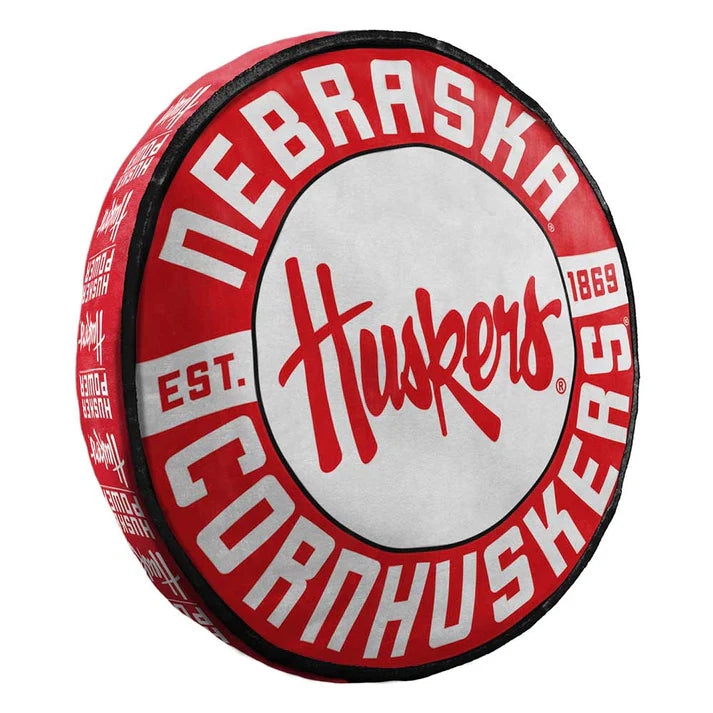 Nebraska Cornhuskers 15-inch round Cloud Pillow with team colors and graphics, officially licensed.