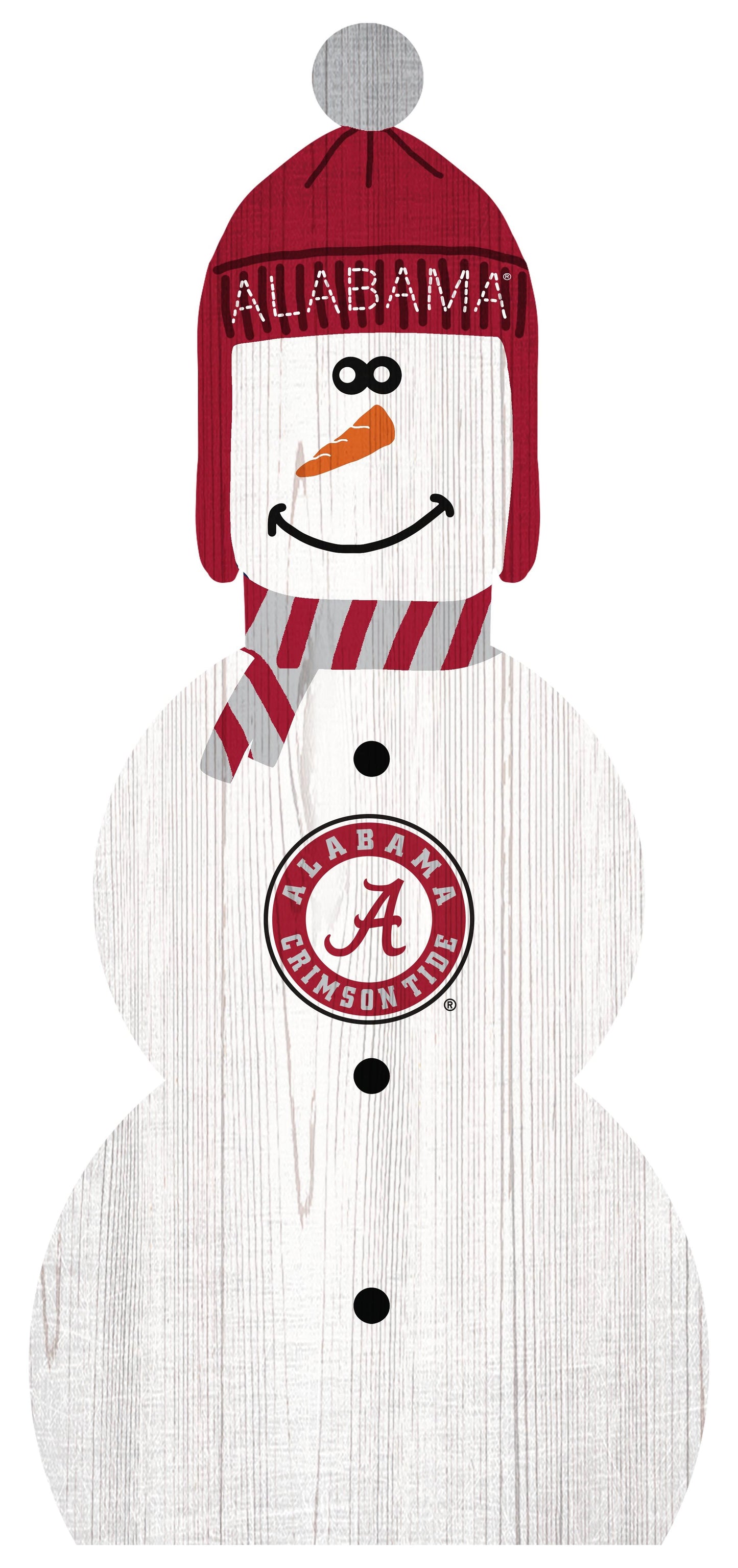 Alabama Crimson Tide Snowman Leaner, 31" x 15", indoor decor featuring team graphics, made in the USA, free shipping.