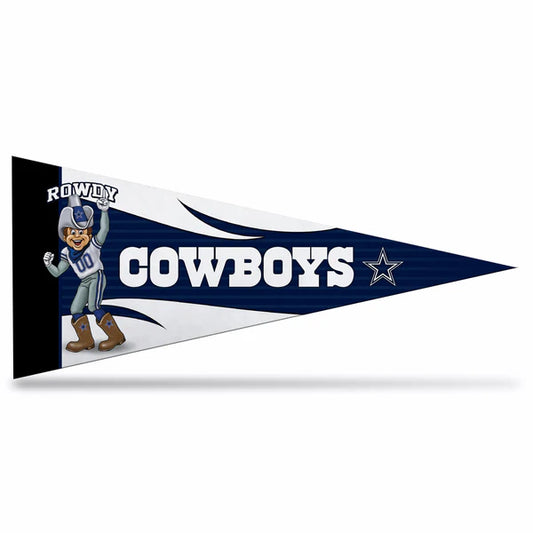Dallas Cowboys mascot 12x30-inch NFL felt pennant with bold team colors for fans, collectors, and game rooms.