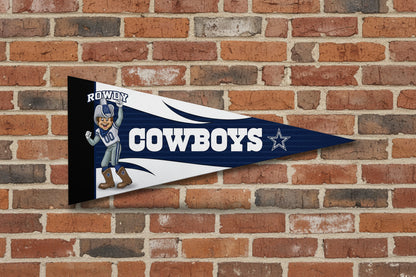 Dallas Cowboys mascot 12x30-inch NFL felt pennant on brick wall