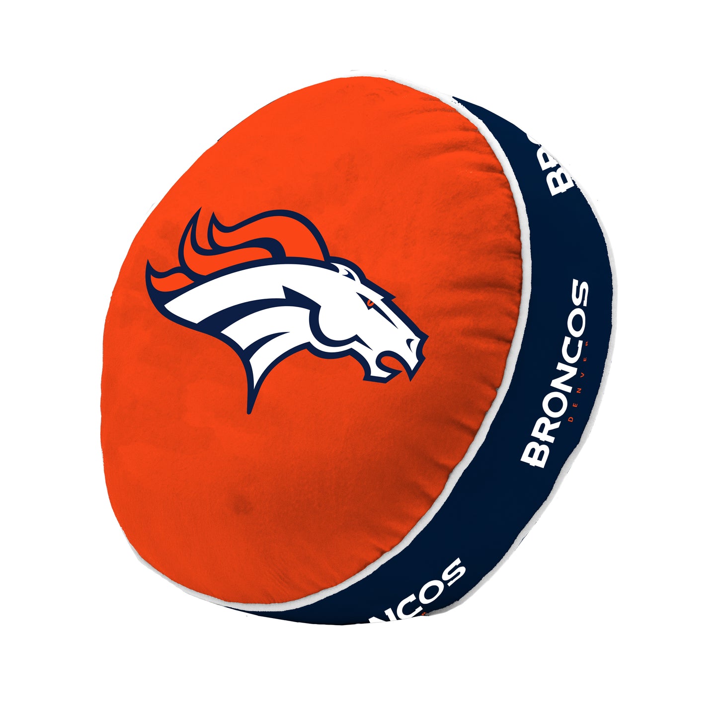 Denver Broncos NFL puff pillow 15 x 15 x 4 inches with plush interior and bold team graphics for home or fan rooms