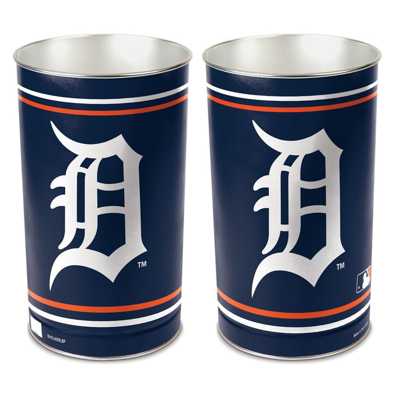 Detroit Tigers metal trash can with team graphics on both sides, officially licensed by MLB, made by Wincraft, 15" tall