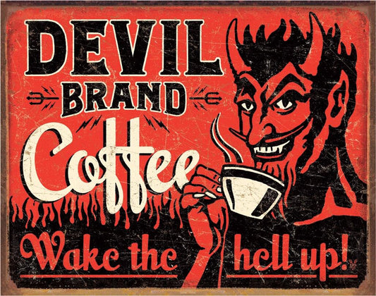 Devil Brand Coffee 16" x 12.5"  Distressed Metal Tin Sign - 2042